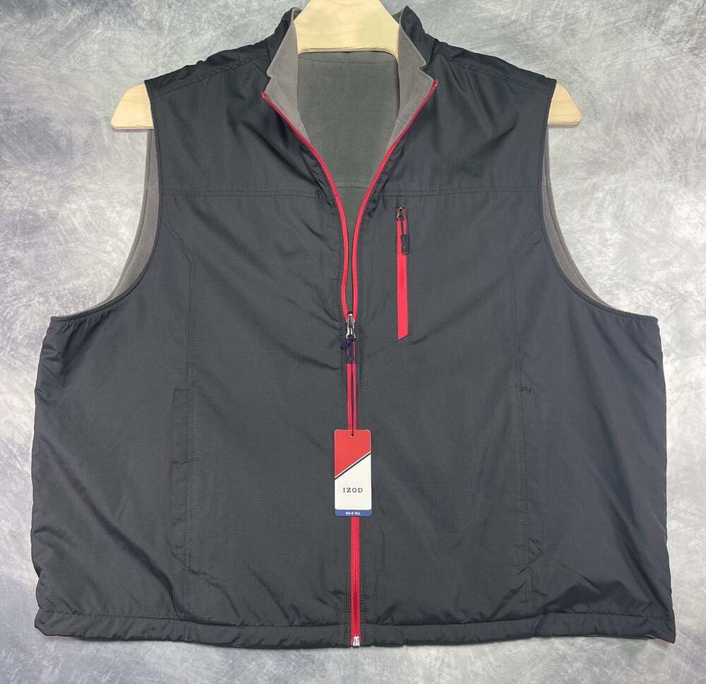 Izod Full Zip Reversible Vest 2XL Black Fleece Lined Outerwear NWT